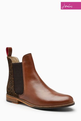 Joules Westbourne Brown Leopard Detail Leather Chelsea Boot